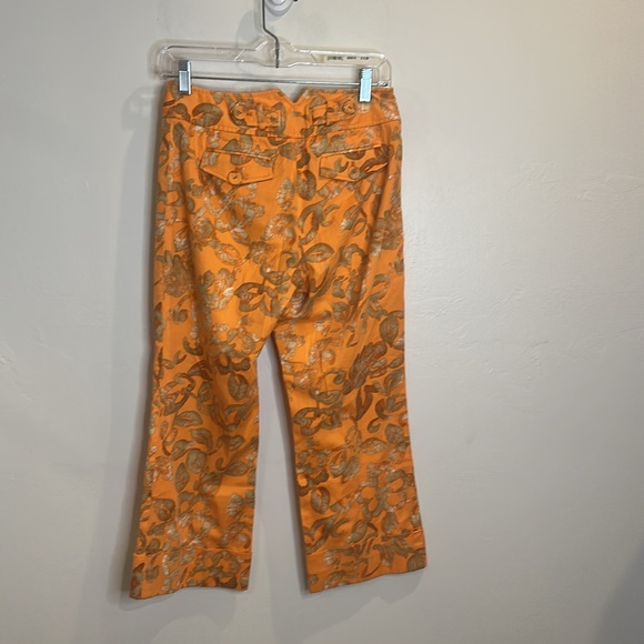 ETCETERA ORANGE FLORAL PATTERN PANTS SIZE 2 CUFFED HEM STRAIGHT LEG - Picture 7 of 7